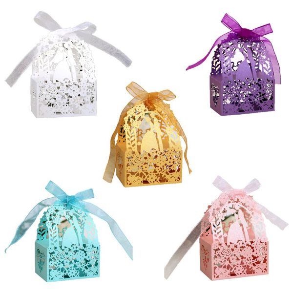 

25pcs/set butterfly flower laser cut hollow favors gifts candy box with ribbon baby shower wedding party supplies