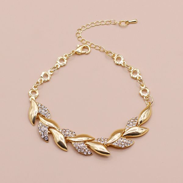 

fashion gold color leaf bracelet classic charm crystal alloy bracelet jewelry for women party christmas gift, Black
