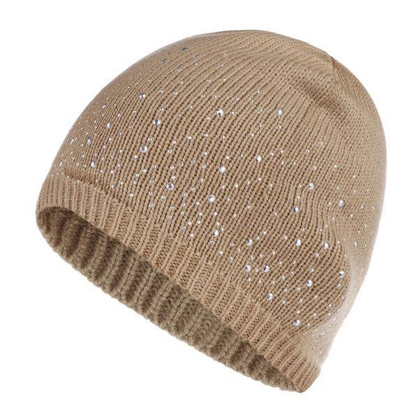 

stretch warm leisure bonnet women beanie ladies elegant autumn winter soft solid casual diamond decoration knitted cap skullies, Blue;gray