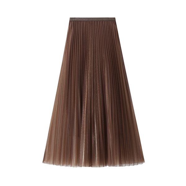 

women's summer metallic gradient layered tulle long skirts draped patchwork puffy pleated a-line long gauze skirts, Black