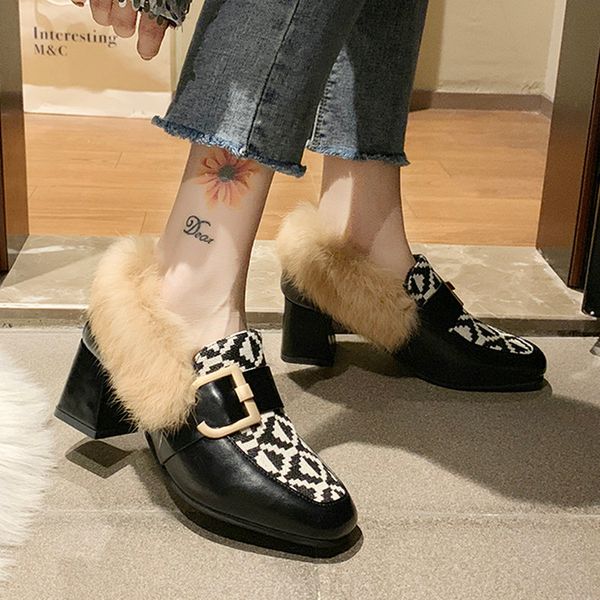 

nice women buckle pumps autumn europe style elegant shoes woman square toes high heels office laides party dress shoe, Black