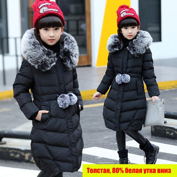

hssczl girls down jacket winter white duck down long style girl 2019 thicken coat hooded outerwear clothes anti season, Blue;gray