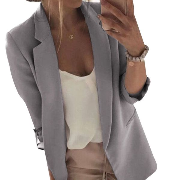 

fashion newly for 2019 women solid color casual bazer suit office work long sleeve slim coat k2, White;black