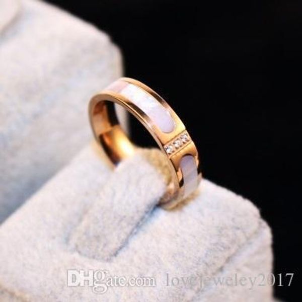 

stainless steel rose gold shell rings with diamonds lovers designer rings for women and men couple band rings fine jewelry, Silver