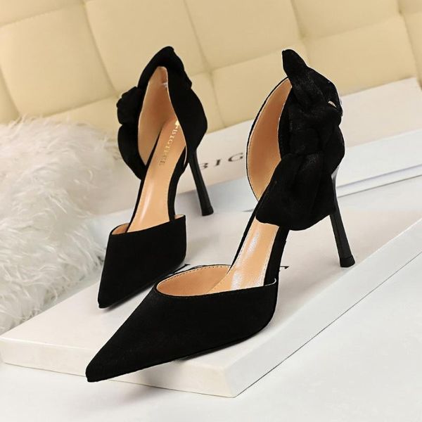 

dm152 2020 new spring autumn fashion suede pointed super high heels, sweet bow party wedding shoes zapatos de mujer, Black