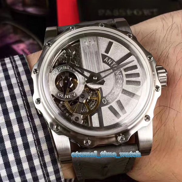 

топ-версия antoine прециузо монументальная tourbillon skeleton циферблат 316l стальной корпус ручной подзаводом sapphire мужские часы спорти, Slivery;brown