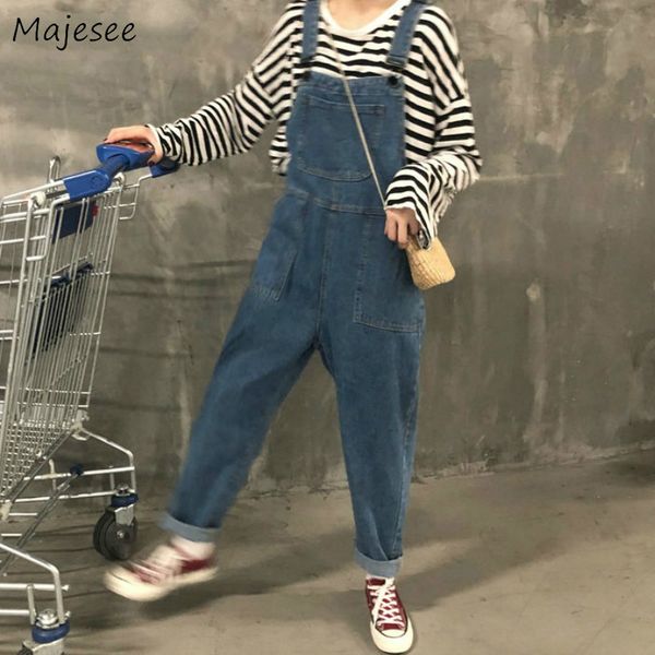 

jumpsuits women retro simple all match students solid loose casual womens fashion trousers streetwear korean style, Black;white