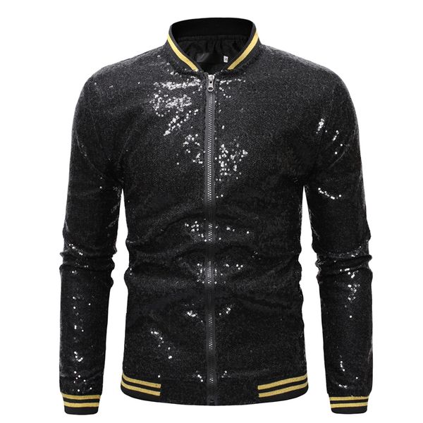 

maxulla new sequins jackets men blingbling dance jackets hip hop causal twinkle jacket street wear mla053, Black;brown