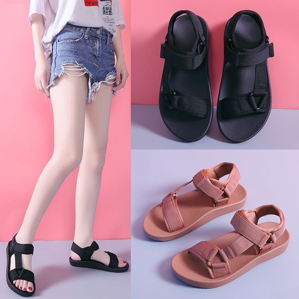 

2019 summer new high rise buckle women casual sandals flat comfortable wild platform sandals student sport beach black