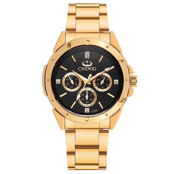 

chenxi gold watch watches male clock golden quartz wrist watch, Slivery;brown