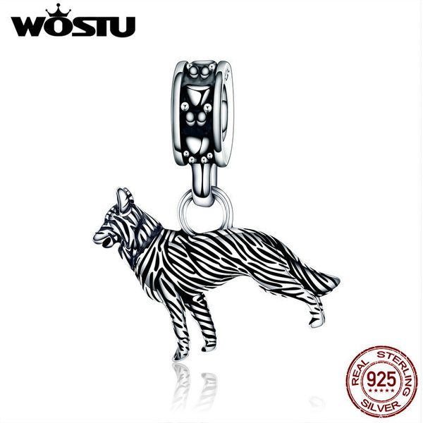 

wostu реальные 925 стерлингового серебра sheepdog собак doggy шарма шариков подходят девушки шарма браслета diy шариков животных ювелирных и, Bronze;silver