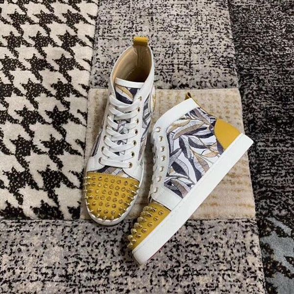

eur35-46 designer shoes high cut maple leaf doodle leather red bottom spike sedue calf sneaker luxury party wedding shoes casual shoes, Black