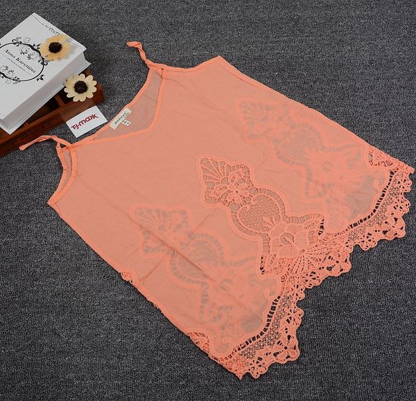 

ladies foreign trade export big brand original pure cotton woven women's delicate hollow sling orange powder qq6, White