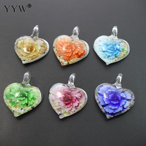 

12pcs/lot charming noctilucent heart pendant lampwork glass inner flower glass charms for necklace earring mother day women gift, Black