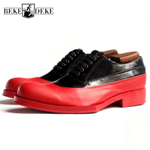 

euro men handmade 100% real leather formal shoes oxfords geometric platform block med heels mixed color male wedding dress shoes, Black
