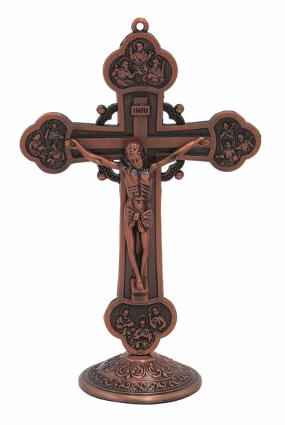 

hankroi 6 inch standing crucifix cross bronze tone