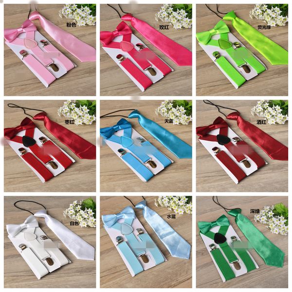 

children suspenders 3pcs/set kids student braces bow tie set bowtie toddler solid color cloth set for boys girls ffa1955, Red;brown