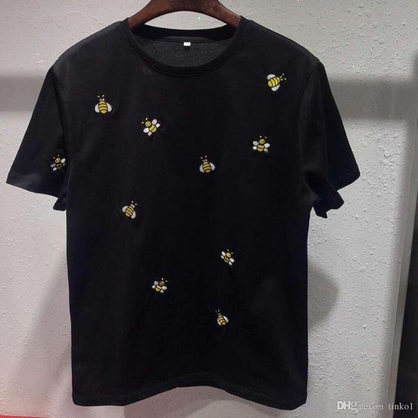 

2019 summer new brand designer mens designer t shirts many small bees embroidery casual short sleeve t shirts casual tee shirts clothing, White;black