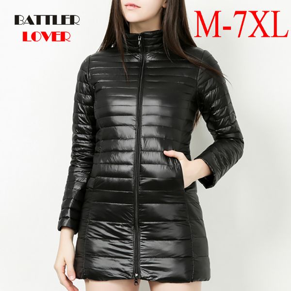 

90% white duck down jacket women winter new fashion waterproof light warm soft solid color long coat plus size m-7xl slim parkas, Black