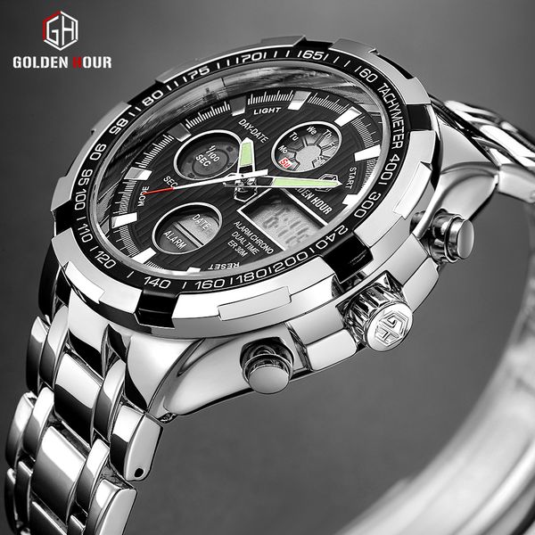 

Reloj Hombre GOLDENHOUR Fashion Pop Men montre homme Alarm Sport Highly Praised Man Wrist Watch 2019 Relogio Masculino, Champagne