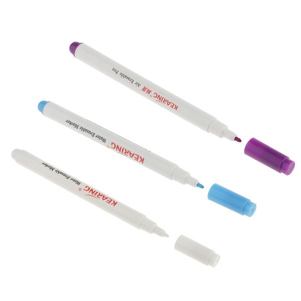 

2pcs water soluble pens ( blue white) + 1pcs air erasable pen purple, Black