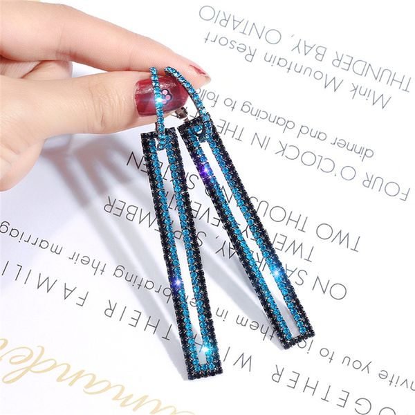 

fashion long geometric drop earrings luxury gold silver color rectangle rhinestone earring for women party jewelry gift