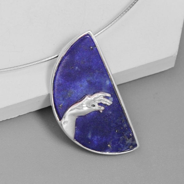 

inature 925 sterling silver lapis lazuli creation of adam pendant necklace