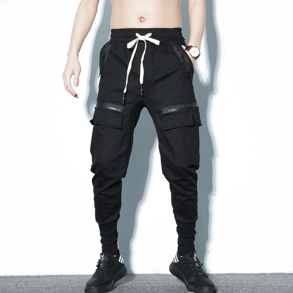 

new summer men's personality harem pants nightclub singer stage costume trousers men hip hop cargo joggers streetwear plus size, Black
