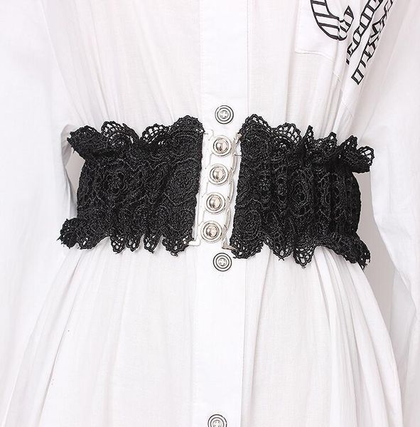 

women's runway fashion elastic lace cummerbunds female dress corsets waistband belts decoration wide belt r1676, Black;brown