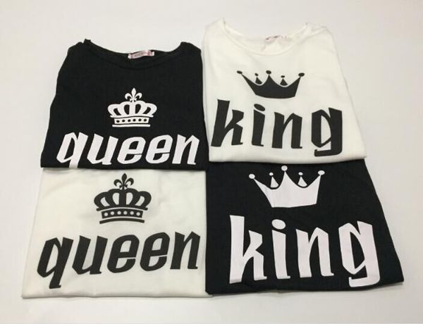 King Queen Letter Print Short Sleeve T Shirt Valentine Women White