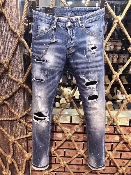 

new arrival mens designer denim jeans embroidery pants fashion holes motorcycle biker denim pants trousers size 28-38, Blue