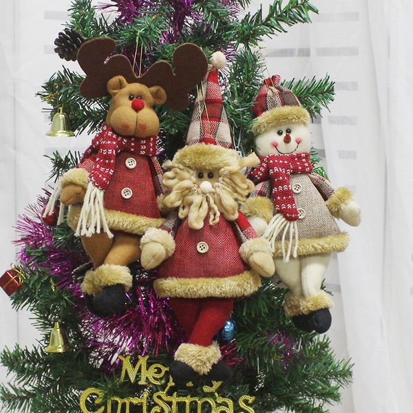 

christmas decorations length 26cm plush grid santa snowman elk doll pendant xmas party gift tree hanging ornament for home am012