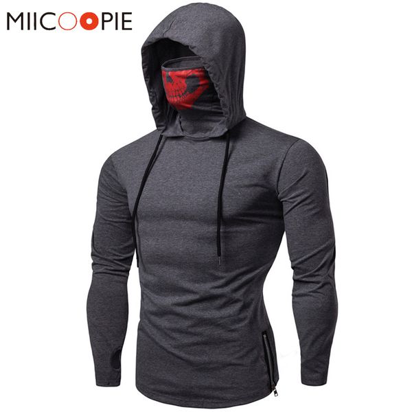 Maschera Teschio Felpa con cappuccio da uomo Felpa con cappuccio Streetwear Felpa con cappuccio da motociclista Pullover Tute di colore puro Felpa con cappuccio allentata Top