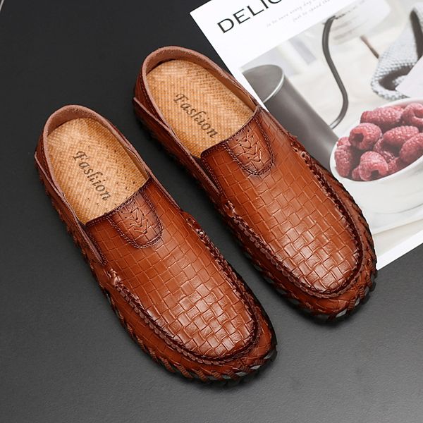 

extra large set of feet lazy shoes korean version of the instep widened leather men's shoes extra large size casual drivin, Black