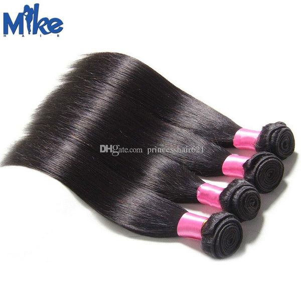 MikeHAIR Capelli brasiliani economici Lisci 4 pacchi Tessuto di capelli umani neri 8-30 pollici Estensioni dei capelli umani malesi indiani peruviani originali