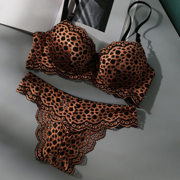 

leopard lace push up bra set 34 36 38 40 42 abc hollow out bra brief sets women cotton g string underwear panty set 2020, Red;black