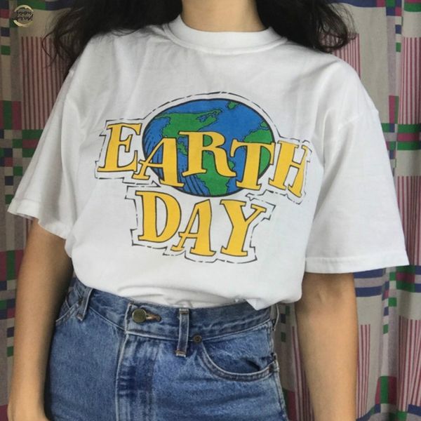 

earth day 90s aesthetic women girls t shirt tumblr cap sleeve fashion style plus size summer cotton cute tees hipster dropship, White