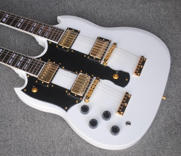 

rare left handed 12 & 6 strings 1275 double neck alpine white electric guitar gold hardware, claw tailpiece, split parallelogram inlays