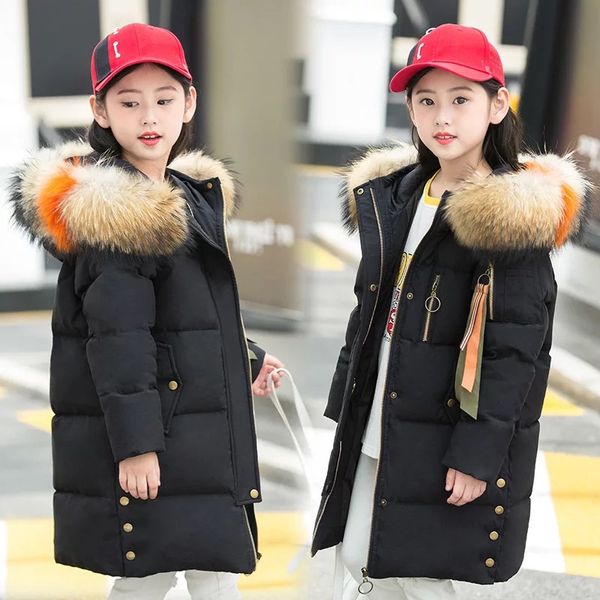 

girl's mid-long big fur hooded korean style thick extreme cold white duck fur winter down coats thick winter down jackets, Blue;gray