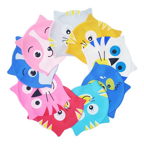 

kid swimming cap silicone ultra stretch waterproof comfortable fish / cat shape hat for girl and boy swimming wear hat