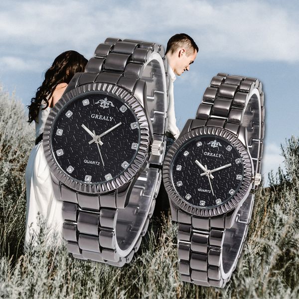 

luxury couple watch business stainless steel simple temperament diamond scale quartz clock men women wedding exquisite watch, Slivery;brown