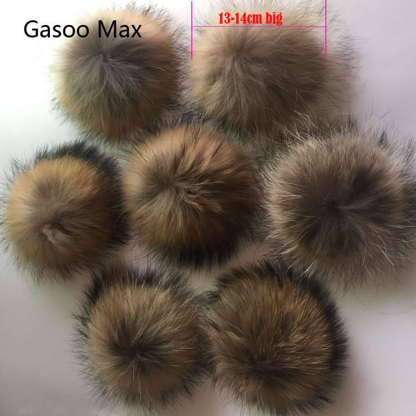 

5pcs/ lot diy 13-14cm 15cm raccoon and fur pom poms fur balls for knitted hat cap beanies and scarf real pompoms
