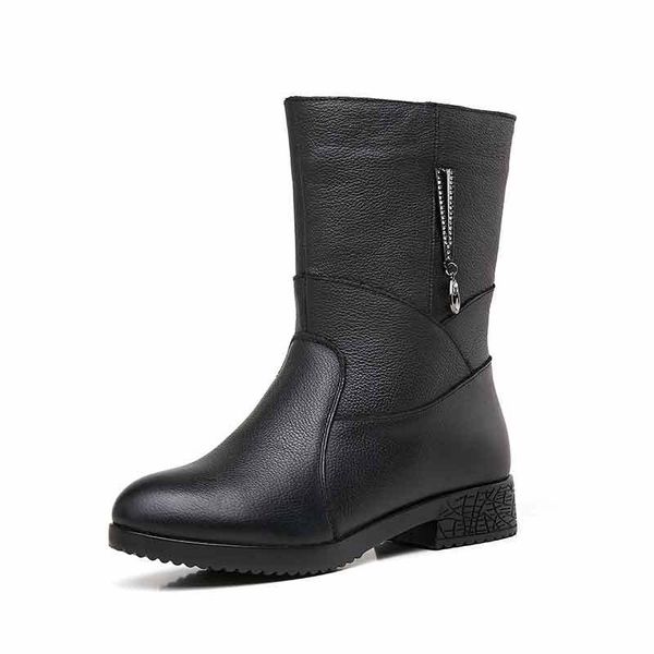 

ylqp fashion crystal low heel women boots genuine leather mid calf plush winter warm snow boots women cotton botas mujer, Black