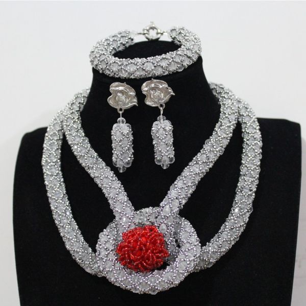 

4ujewelry white & silver african necklace jewellery set with red / silver beaded balls 2019 trendy jewelry set ing, Slivery;golden