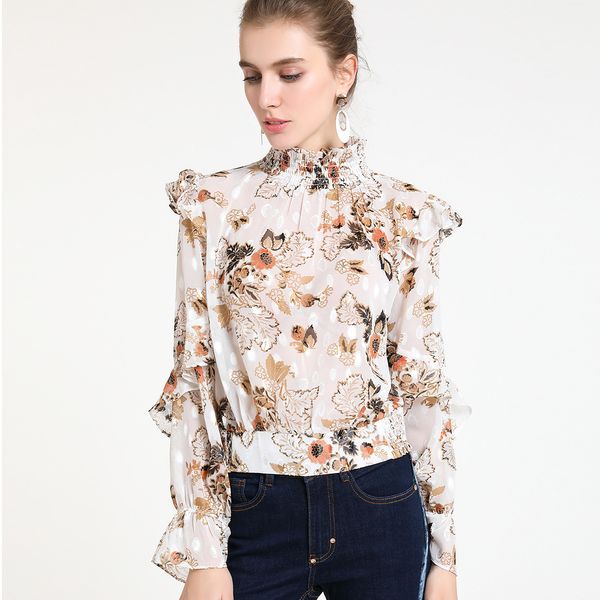 

женские дизайнерские сезоне рубашка вентилятор г-жа рубашки тонкий похудения печатных фонарь рукав пуловер topygl7, White