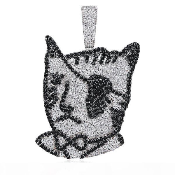 

hip hop pirate cat iced out black zircon sliver lil uzi vert cat pendant necklace for men women bling bling party jewelry gift