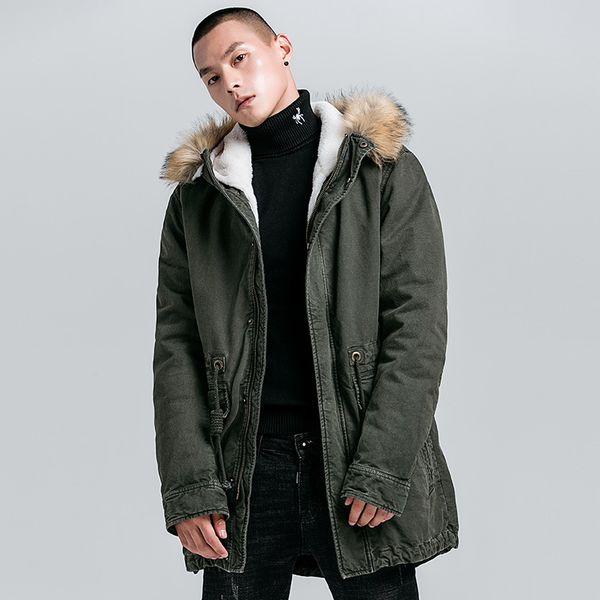 

winter parka men plus velvet warm coats 2019 clothes casual jacket, Tan;black