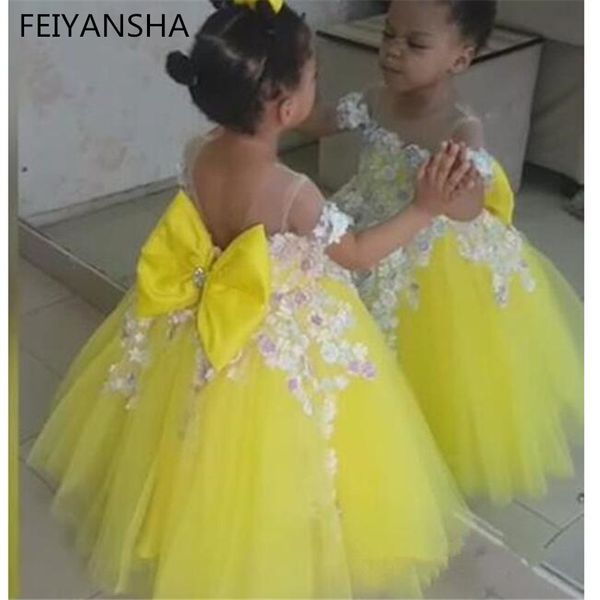 

new flower girls dresses yellow scoop sleeveless lace flowers ball gown birthday party little sweet girls special pageant gowns, Red;yellow