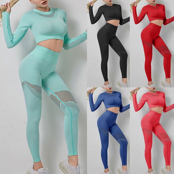 

leggings cropped shirts suit women seamless yoga set gym clothing fitness leggings shirts sport suit long sleeve tracksuit, White;red