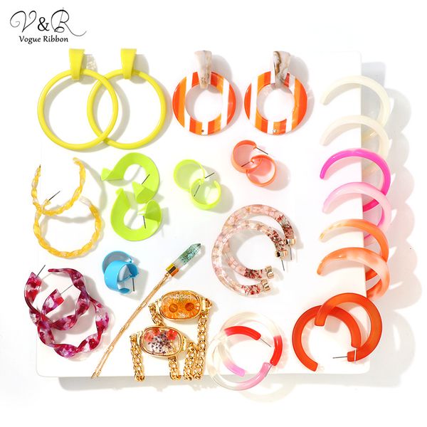 

new trendy earrings 2020 colorful acrylic drop earring c-hoop spring summer fashion earring real dried flower pendant necklace, Golden;silver